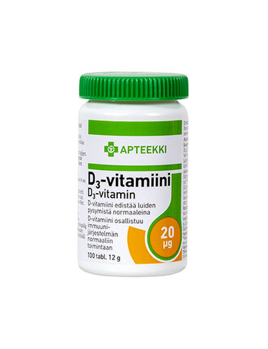 Apteekki D3-vitamiini 20 mikrog 100 tabl