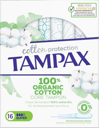 Tampax Organic cotton super normaalipakkaus 16 kpl. Biomuovinen asetti