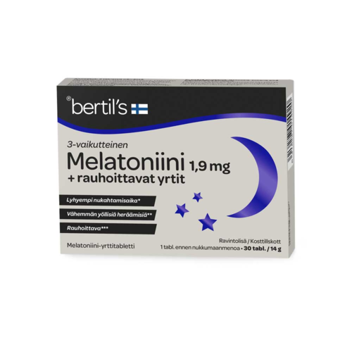 bertils Melatoniini 1,9 mg + rauhoittavat yrtit 30 tabl
