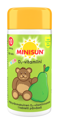 Minisun D-vitamiini Päärynä-Nalle jr.10 mikrog 100 tabl