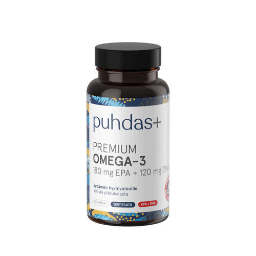 Puhdas+ Premium Omega-3 180 mg EPA / 120 mg DHA, 80 kaps, FOS Sertifioitu