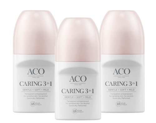 3 kpl ACO Body Deo Caring 3 in 1 Hajustettu 50 ml Value Pack