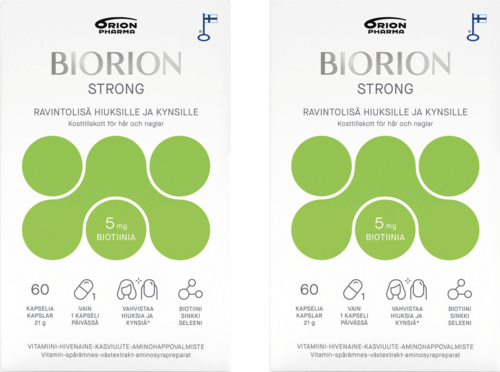 2 kpl Biorion Strong 5 mg Ravintolisä Hiuksille Ja Kynsille 60 kaps Value Pack
