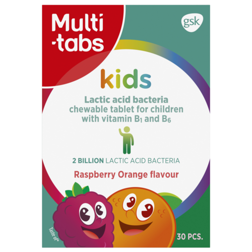 Bonus Multi-tabs Kids Maitohappobakt. + B1- ja B6-vitamiini Vadelma-Appelsiini 30 purutabl